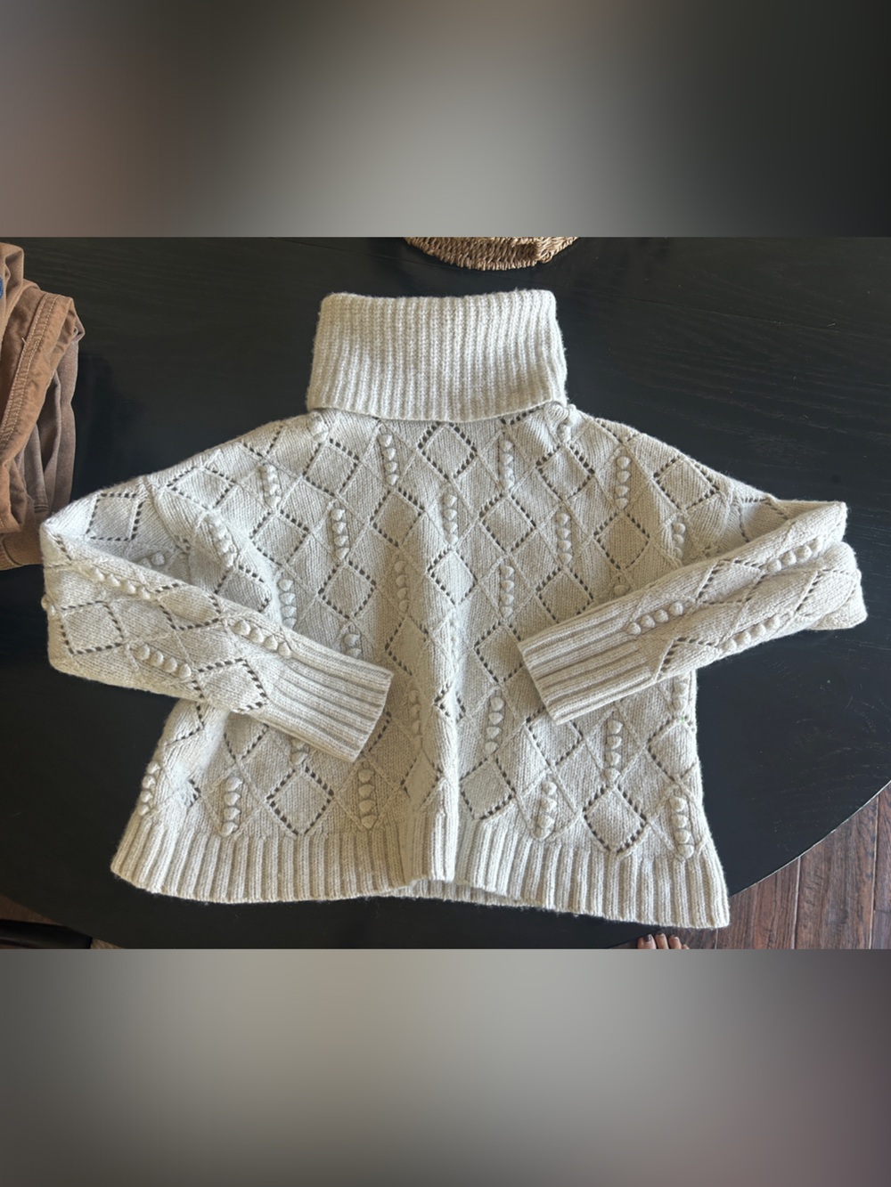 LOFT Cream Crop style Cable Knit Turtleneck Sweater